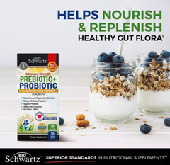 BioSchwartz Prebiotics and Probiotic with Whole Food Enzymes 30ct