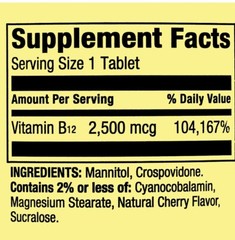 Spring Valley Vitamin B12 Quick Dissolve Tablets Supplement 2500 Mcg Cherry 120*