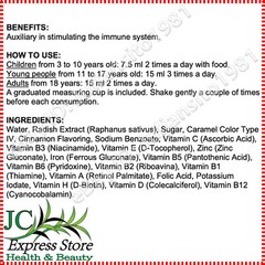 IODIZED RADISH EXTRACT SYRUP EXTRACTO DE RABANO YODADO JARABE 15 VITAMINAS