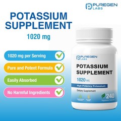 Puregen Labs Potassium Bicarbonate Supplement 1020 mg | 240 Count (Pack of 1)