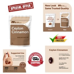 Ceylon Cinnamon Extract Softgels with MCT Oil – 300 Count, Gluten-Free