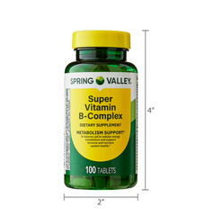 4 PACK Spring Valley Super B-Complex Tablets, 100 Count