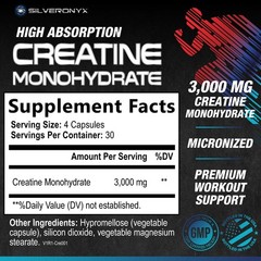 Creatine Monohydrate 3000mg Per Serving – 3X Strength 120 Count (Pack of 1)