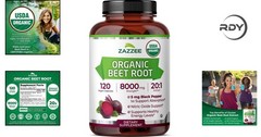 USDA Organic Beet Root 8000 mg Capsules with Black Pepper for Absorption, 120…
