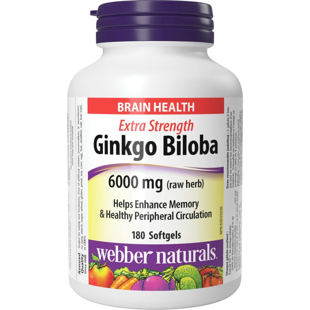 Webber Naturals Extra Strength Ginkgo Biloba 6000 mg (raw herb) 180 pcs NEW