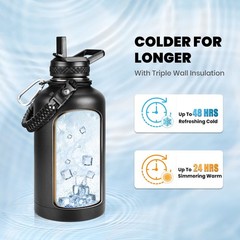 RAYMYLO Insulated Water Bottle 64 oz, Triple Wall 64 Ounces, Magic Black