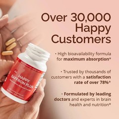 1 PACK Happy Saffron Plus 90 Capsules – Saffron Flower Extract, Curcumin & Zinc*