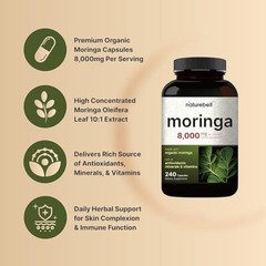 Moringa Oleifera 8000Mg | 240 Capsules, Made with Organic Moringa Leaf Powder