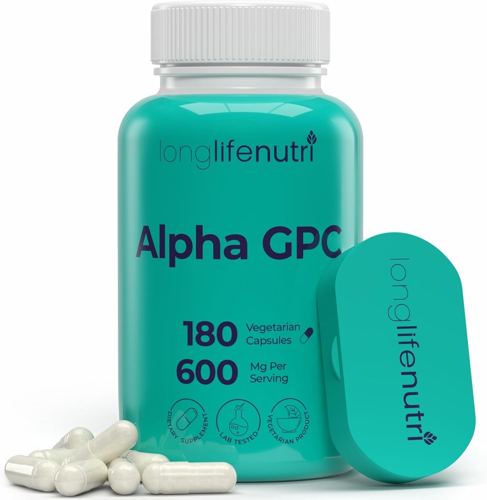Alpha GPC Choline Supplement 600mg – 180 Vegetarian 180 Count (Pack of 1)