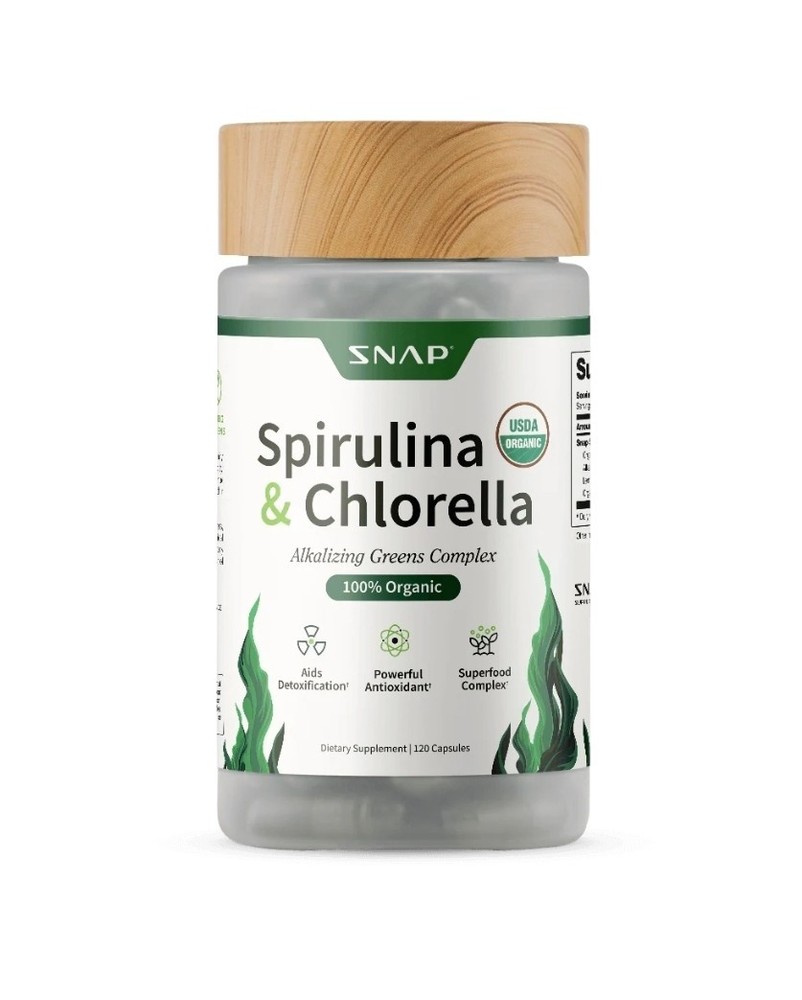 Snap Supplements Organic Spirulina & Chlorella Blue Green Algae 120 Capsules