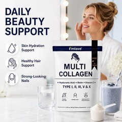 Multi Collagen Peptides Powder Type I II III V X VitaminC Biotin Hyaluronic Acid