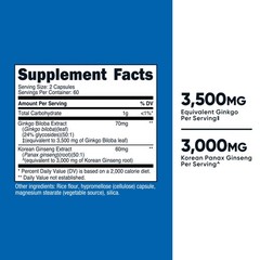 Nutricost Ginkgo + Ginseng Supplement 120 Capsules for 60 Servings Per Bottle