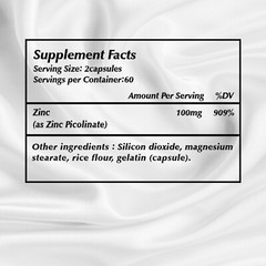Zinc Picolinate 100mg-Immune Support & Skin Health,Absorption Supplement,Potency