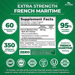 Zazzee Extra Strength French Maritime Pine Bark 20:1 Extract, 350 mg Per Capsule