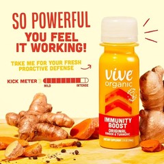 Vive Organic Immune Support Shot, Cold-Pressed Ginger, Turmeric (Pack of 12)