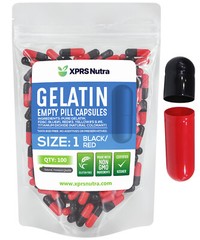 Size 1 Black/Red Empty Gelatin Capsules Gelcaps Pills Kosher Caps