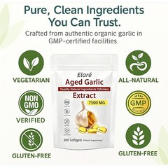 Elare Aged Garlic Extract, 300 Softgels, 7500mg Odorless | Heart & Immune Pack 1