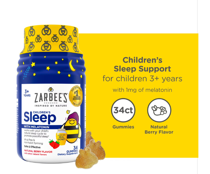 Zarbees Childrens Sleep Gummies with Melatonin Natural Berry 34 Count