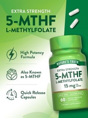 L-Methylfolate 15mg | 60 Capsules | Extra Strength | Non-GMO | by Nature’s Truth
