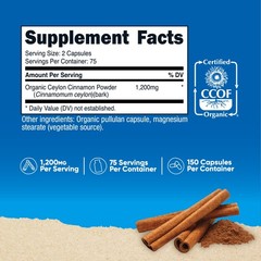 Nutricost Organic Cinnamon (Ceylon Cinnamon) 1,200mg Serving, 150 Capsules