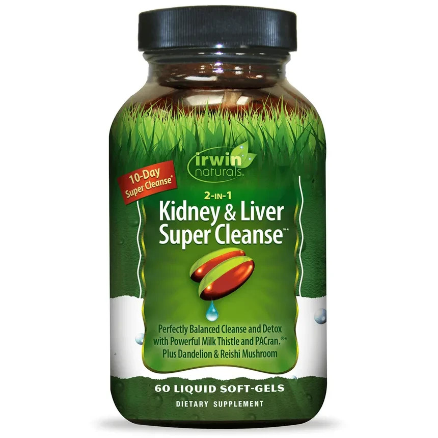 irwin 2 in 1 kedney & liver super cleanse 60 liquid soft gel exp 8/26