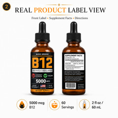 BASIC GREENS B12 Liquid Drops 5000mcg Sublingual Methylcobalamin Vegan 2oz