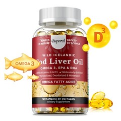 COD Liver Oil 120pcs, Supports Heart,Brain,Vision & Joint Health, Improve Memory