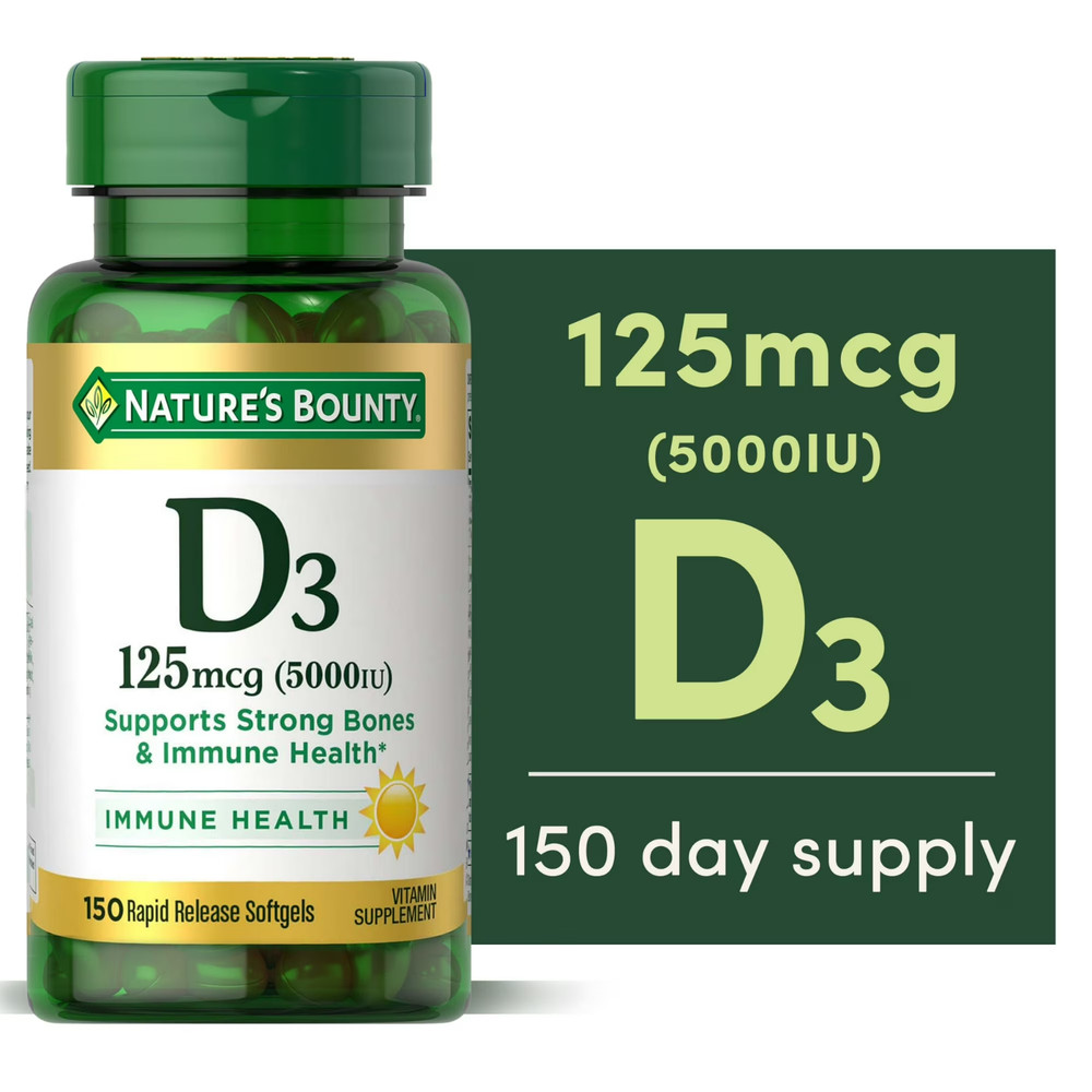 Nature’s Bounty Vitamin D3 5000 IU Softgels, Rapid Release, Immune 150 Count