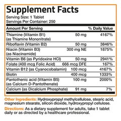 VITAMIN B COMPLEX Sustained Release B1, B2, B3, B6, Folic Acid, B12, 250 Tablets