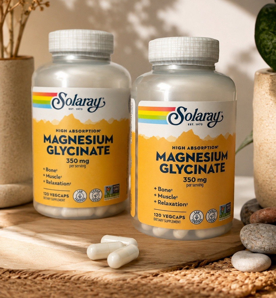 2x Solaray Magnesium Glycinate 350mg 120 VegCaps Exp 08/2029 & 10/2029