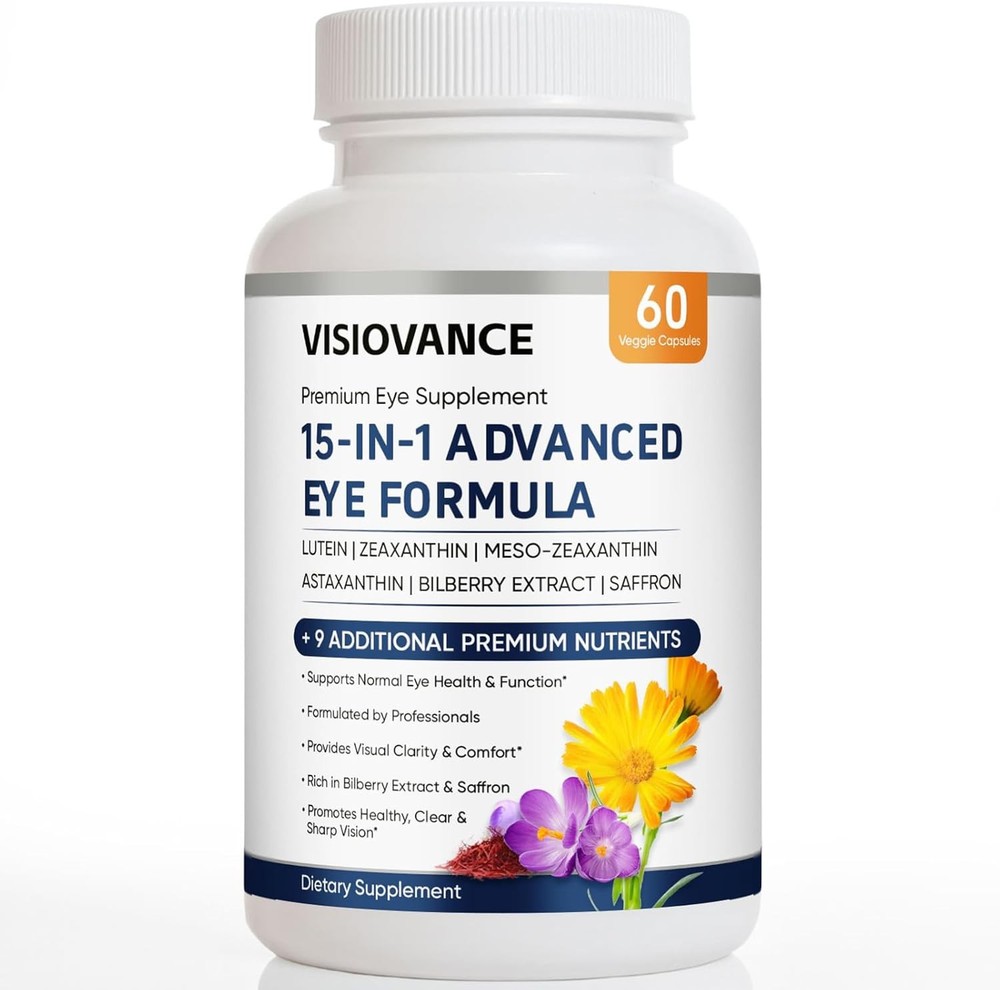 VisioVance 15 in 1 Advanced Eye Formula – Eye Vitamins Formula with All 3 Carote