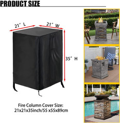 Fire Column Cover,21Inch Square Firepit Cover for Patio Fire Column Waterproof O