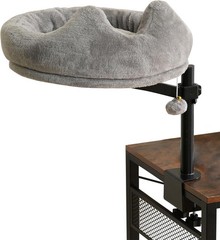 Cat Desk Bed,360?? Rotating & Adjustable & Lock Cats Bed for Desk,Grey Soft with