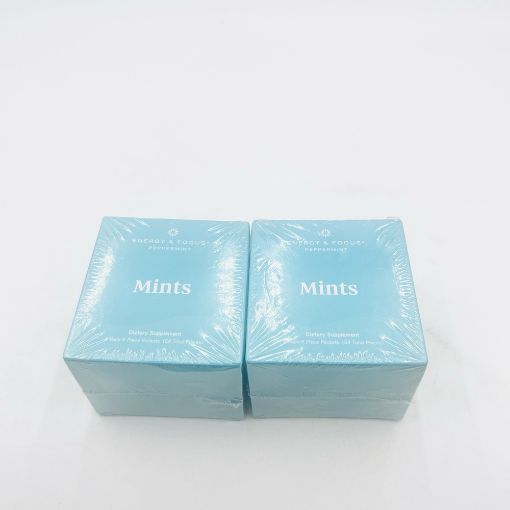 2 Box Lot Energy Focus Peppermint Caffeine Mints 54 Pieces Each Exp 3/2027