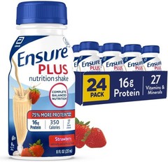 Ensure Plus Strawberry Nutrition Shake 16 Grams Protein Meal 24 Bottles – 8oz