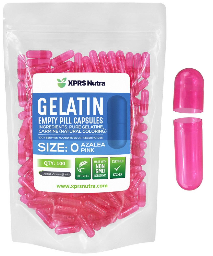 Size 0 Azalea Pink Empty Gelatin Capsules Gelcaps Kosher Pills