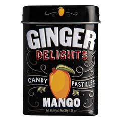 Ginger Delights Mango Candy Genuine Ground Root Natural 30 Pcs per Tin 12-Pack