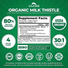 USDA Organic Milk Thistle 30:1 Extract, 80% Silymarin, 120 Capsules, 4 Supp…