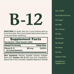 Nature’s Bounty B-12 Quick Dissolve Tablets 500mcg Cherry Flavor 300 Count