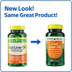 Spring Valley Cod Liver Oil Vitamins A & D3 Supplement 100 Count
