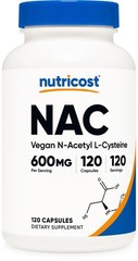 Nutricost N-Acetyl L-Cysteine (NAC) 600mg, 120 120 Count (Pack of 1), Red