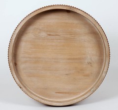 Carah & Cossh Round Wooden Serving Tray, Whitewashed Round Decorative Wood Tr…