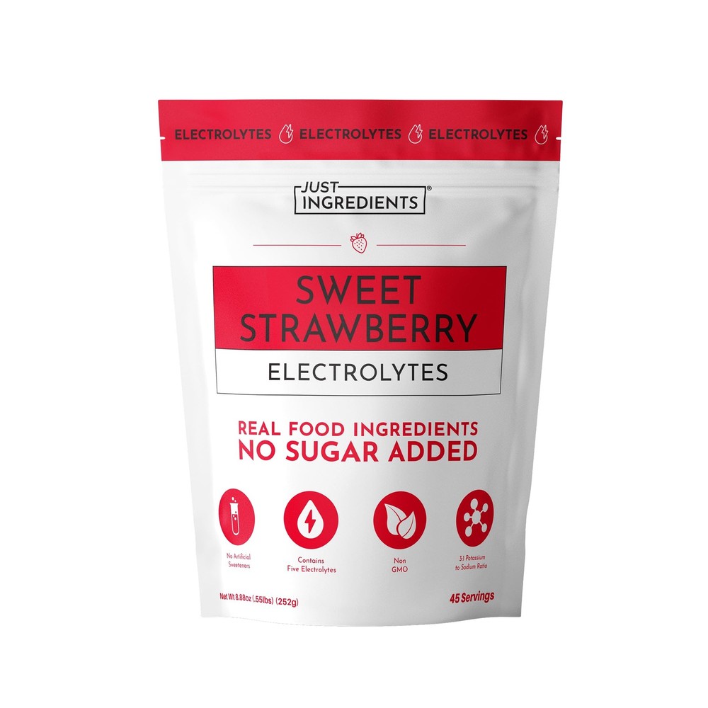 JUST INGREDIENTS Sweet Strawberry Electrolyte Powder, 45 Servings, 5 Key Elec…