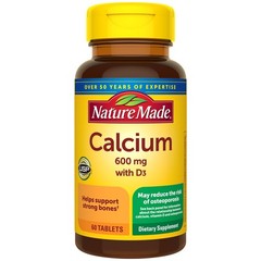 Nature Made Calcium 600 mg with Vitamin D3, 60 Count (Pack of 1), 60