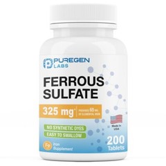 Puregen Labs Ferrous Sulfate 325 mg 65 mg Elemental Iron High Potency Iron