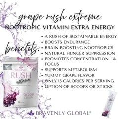 Bravenly RUSH Extreme, GRAPE CRUSH, Supercharged Vitamin Energy, 28 serving NEW