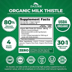 USDA Organic Milk Thistle 30:1 Extract, 80% Silymarin, 90 Capsules, 3 Suppl…