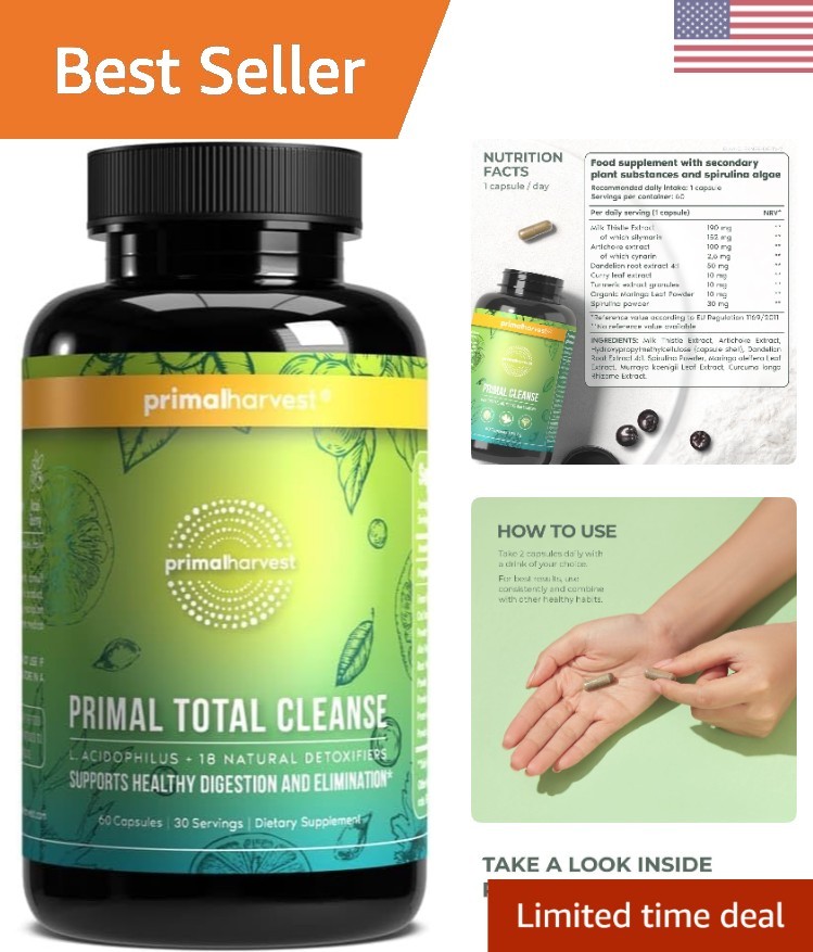 60 Count Full-Body Detox Supplement – Gentle, Natural Cleanse with Probiotics