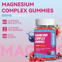 Magnesium Gummies 800mg – Vitamin D3, C, B6, B12 & Zinc Complex with Magnesium G