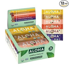 ALOHA Organic Plant Based Protein Bars Sampler Pack 12 Bars Vegan No Stevia, USA
